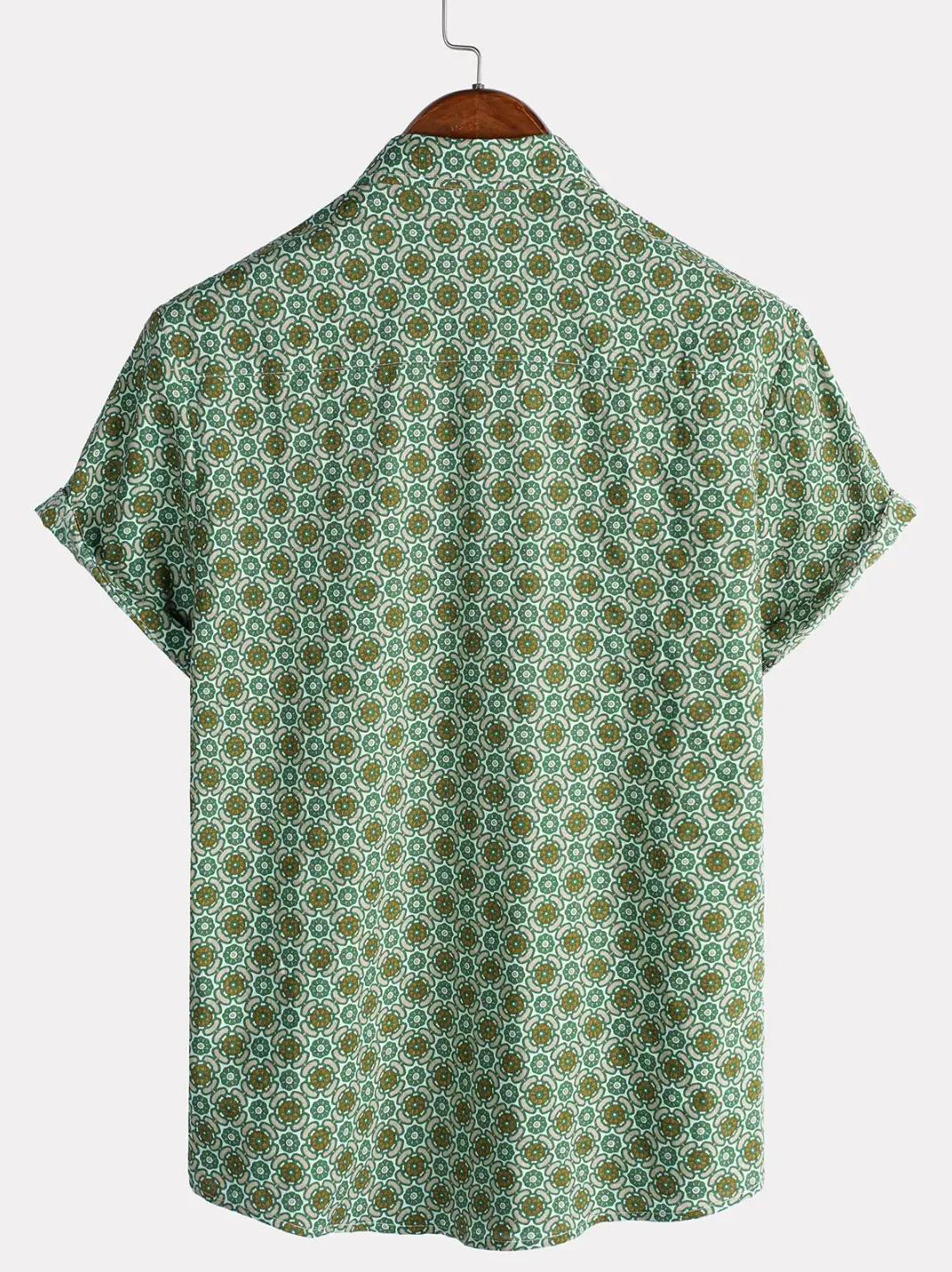 Green Floral Print Lightweight Cotton Short Sleeve Shirt - Image 2