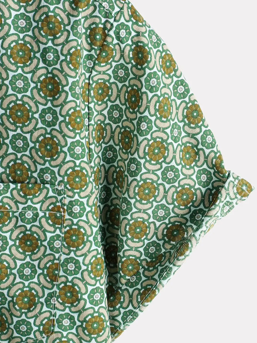 Green Floral Print Lightweight Cotton Short Sleeve Shirt - Image 3