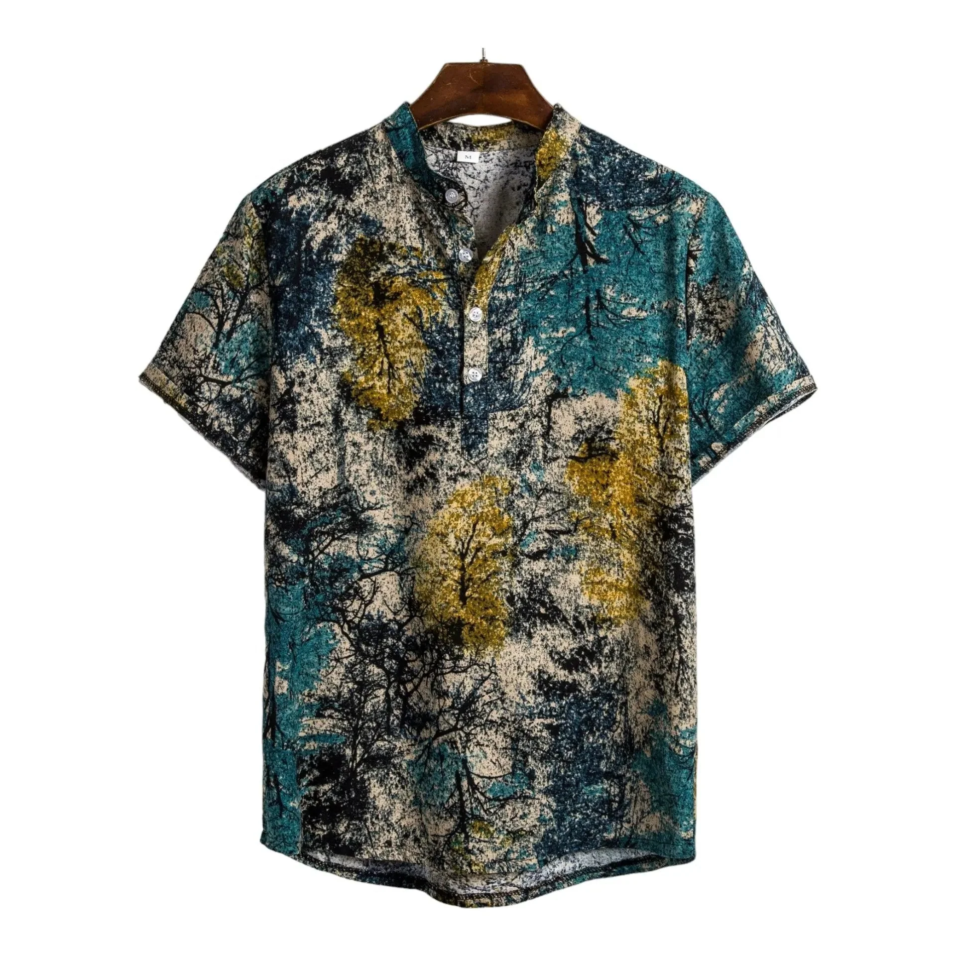 Pattern Button-up Mandarin Collar Shirts