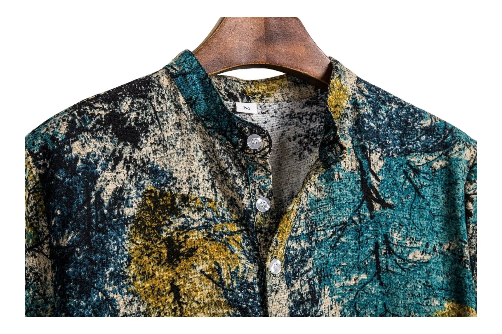 Pattern Button-up Mandarin Collar Shirts - Image 2