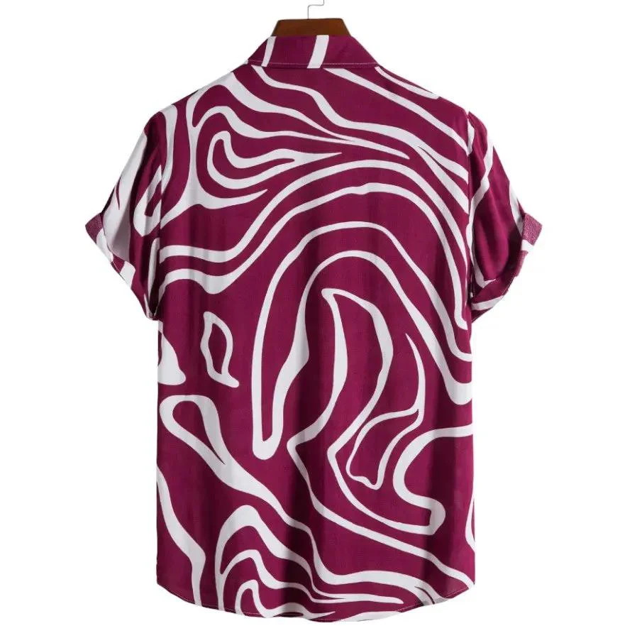 Pattern Button up Shirts - Wavy Pattern - Hawaiian shirts - Image 3